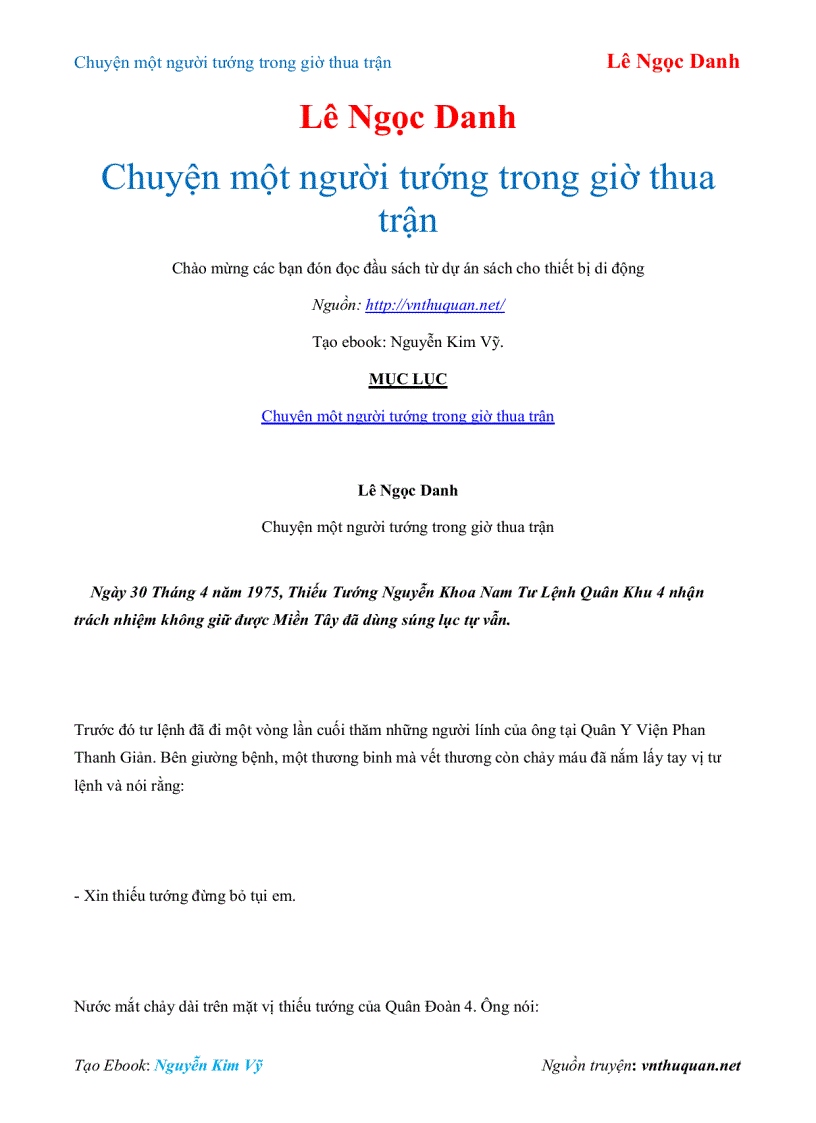 image for page Ebook Chuyện một người tướng trong giờ thua trận Lê Ngọc Danh