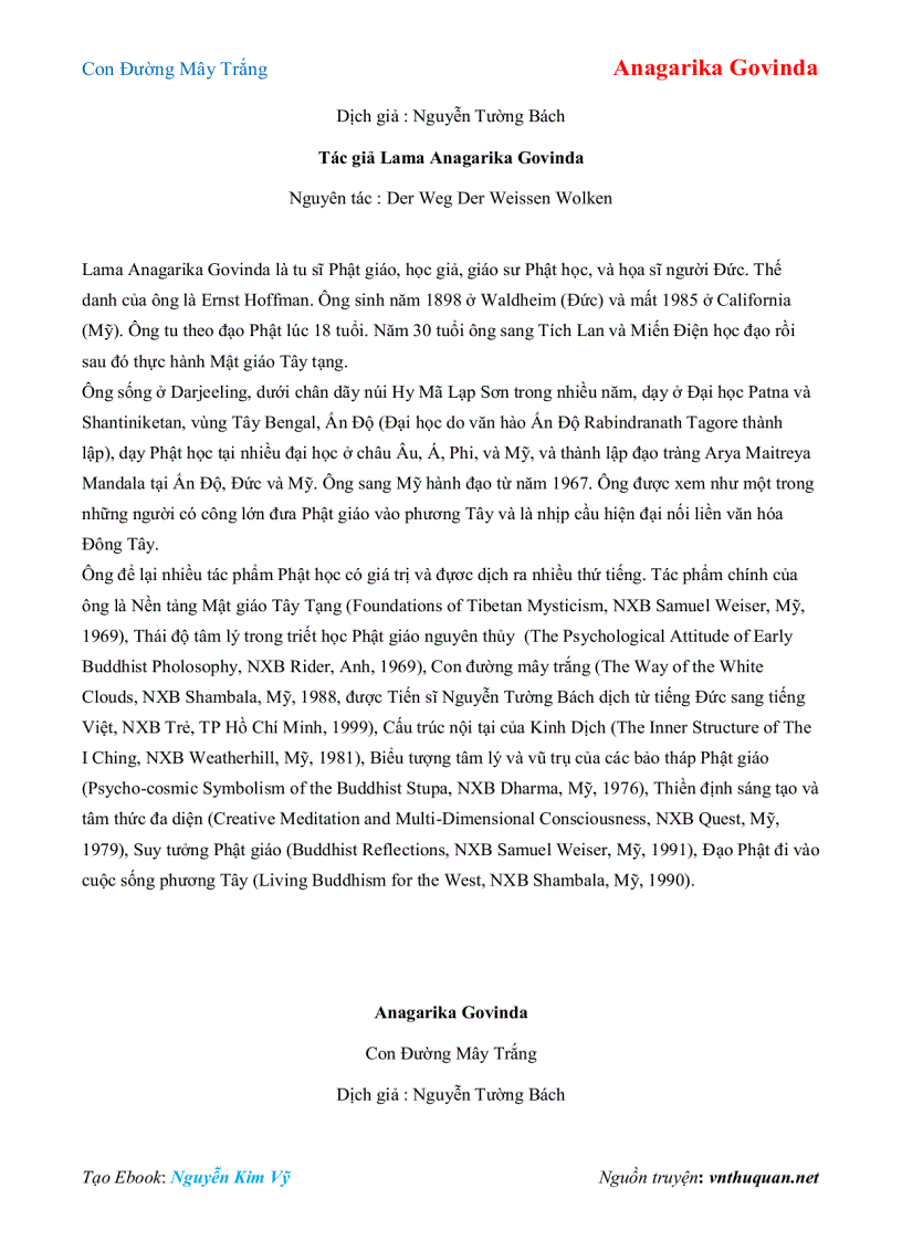 image for page Ebook Con Đường Mây Trắng Anagarika Govinda