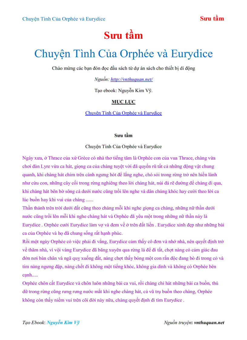 image for page Ebook Chuyện Tình Của Orphée và Eurydice