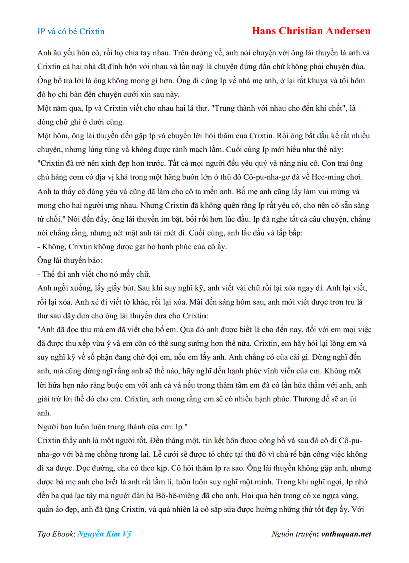 image for page Ebook IP và cô bé Crixtin Hans Christian Andersen