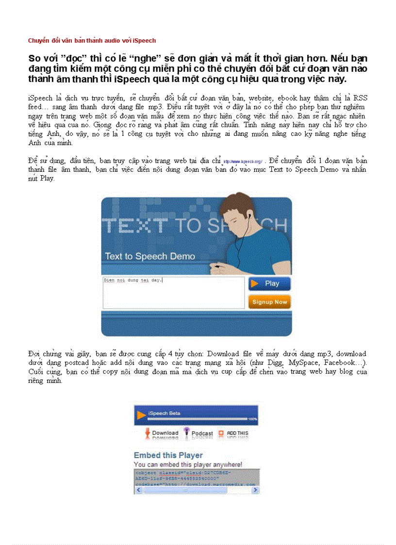image for page Chuyển đổi văn bản thành audio với iSpeech