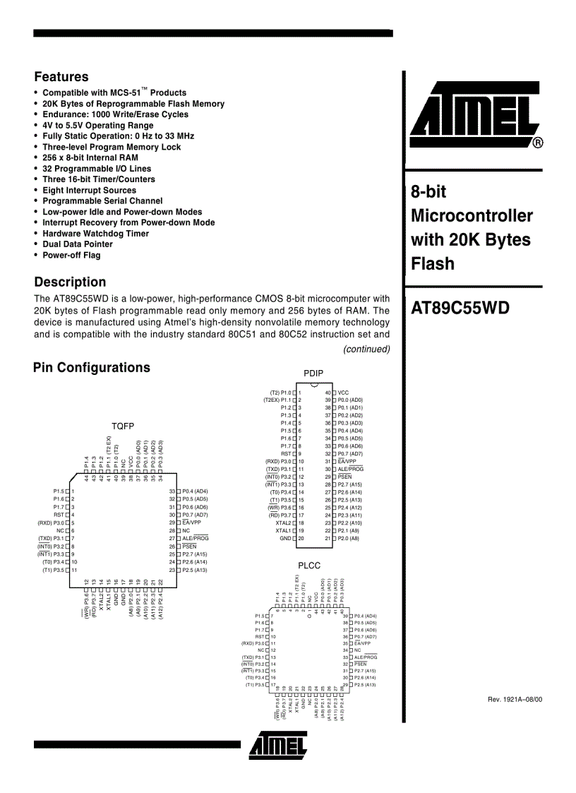 image for page 8 Bit Microcontroller with 4K Bytes Flash AT89C51 52 55 55WD 3