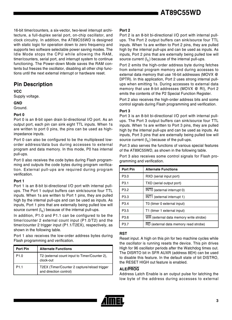 image for page 8 Bit Microcontroller with 4K Bytes Flash AT89C51 52 55 55WD 3
