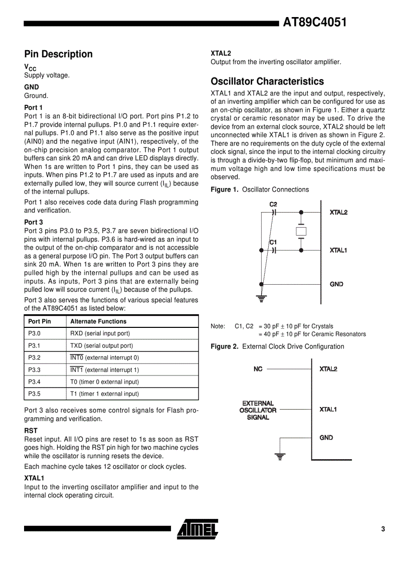 image for page 8 Bit Microcontroller with 1K Byte Flash AT89C1051 4051 3