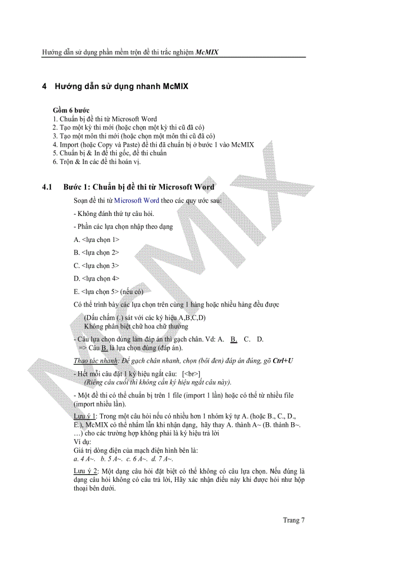 image for page Hươnggs dẫn sử dụng CHƯƠNG TRÌNH TRỘN ĐỀ THI CHẮC NGHIỆM McMix