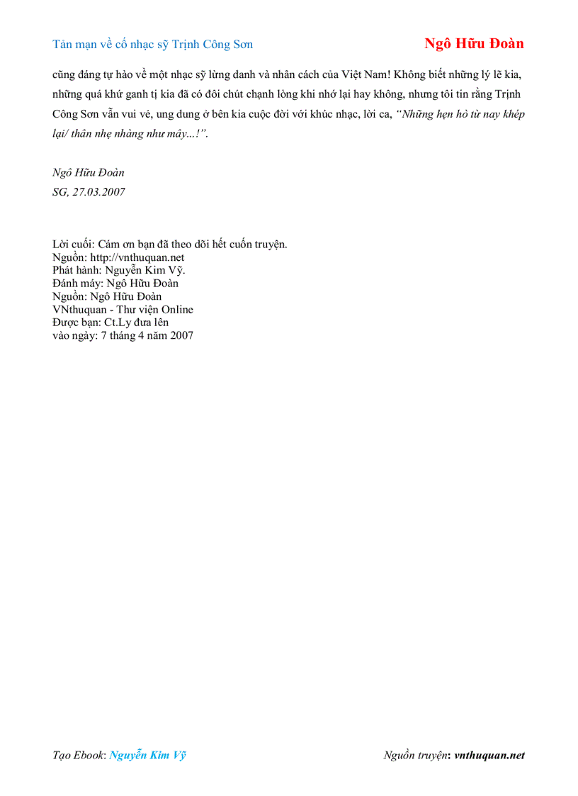image for page Ebook Tản mạn về cố nhạc sỹ Trịnh Công Sơn Ngô Hữu Đoàn
