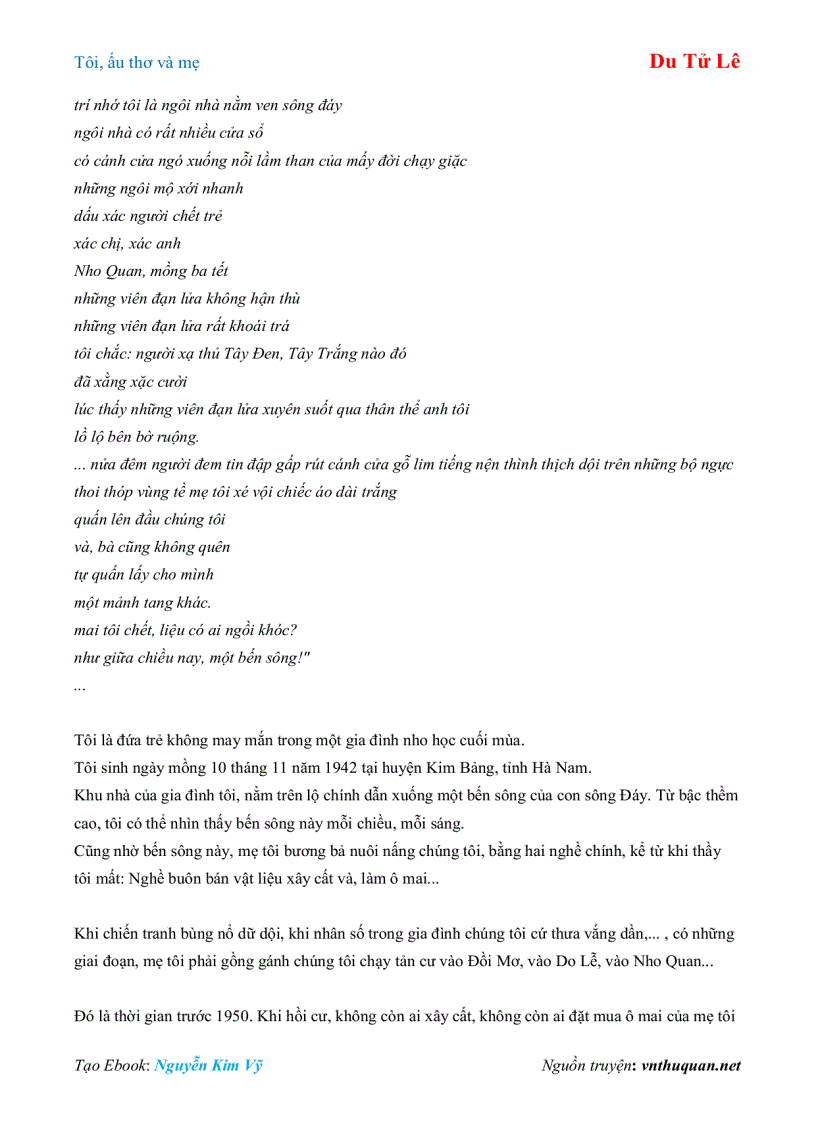 image for page Ebook Tôi ấu thơ và mẹ Du Tử Lê