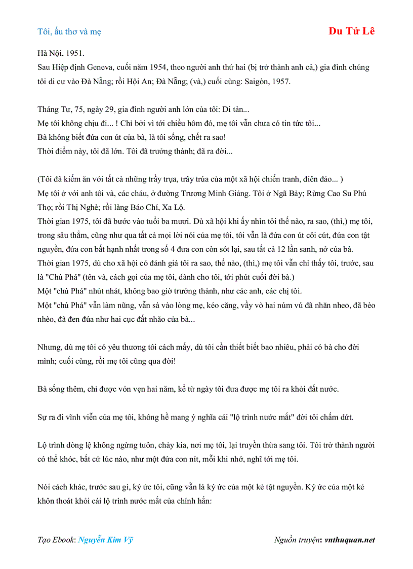image for page Ebook Tôi ấu thơ và mẹ Du Tử Lê