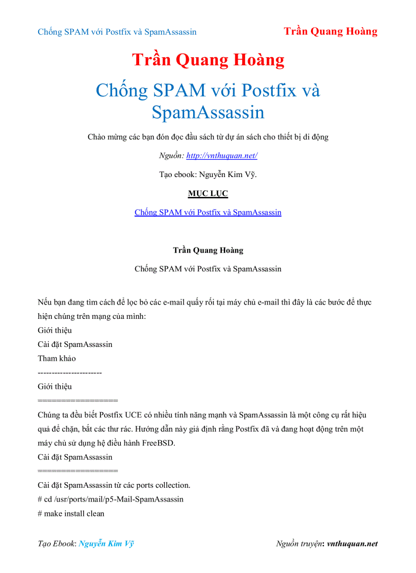 image for page Ebook Chống SPAM với Postfix và SpamAssassin Trần Quang Hoàng
