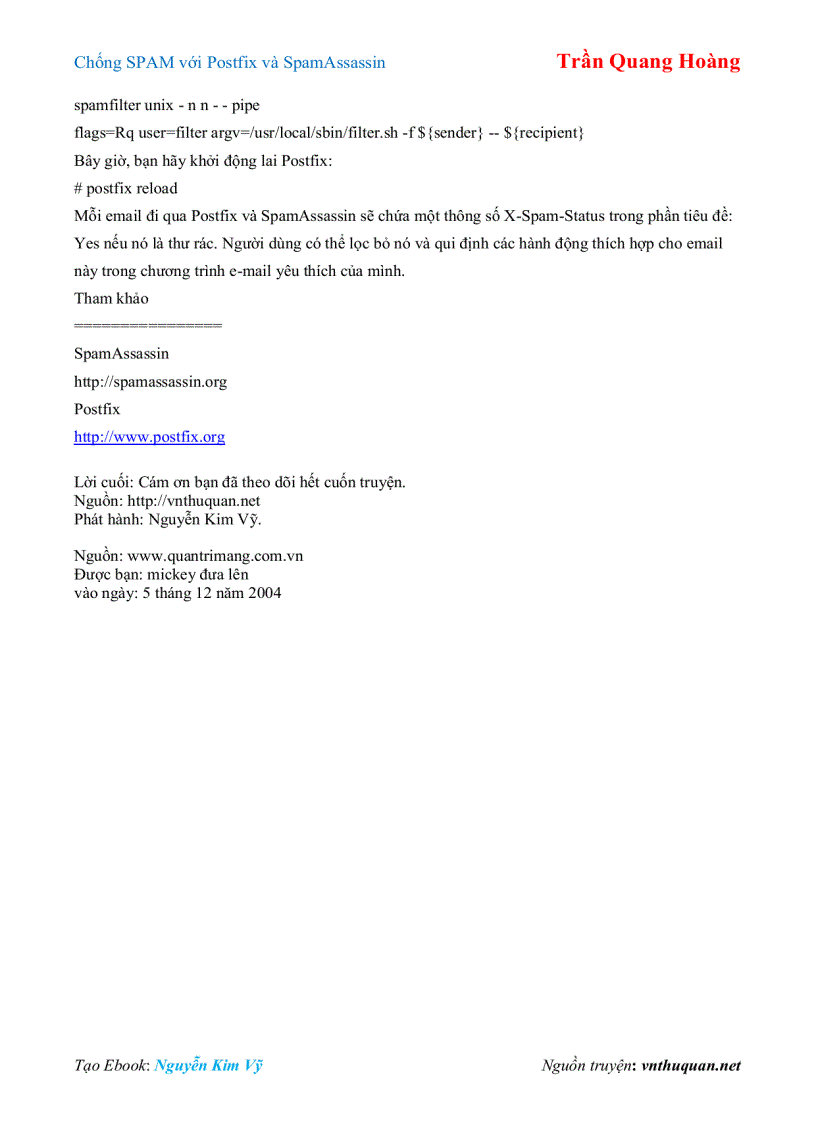 image for page Ebook Chống SPAM với Postfix và SpamAssassin Trần Quang Hoàng