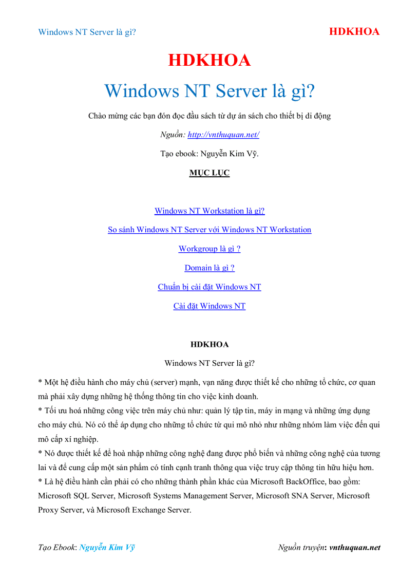 Ebook Windows NT Server là gì HDKHOA