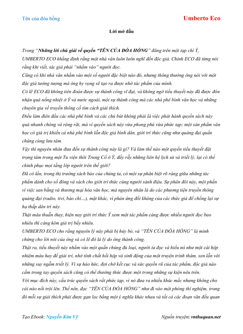image for page Ebook Tên của đóa hồng Umberto Eco