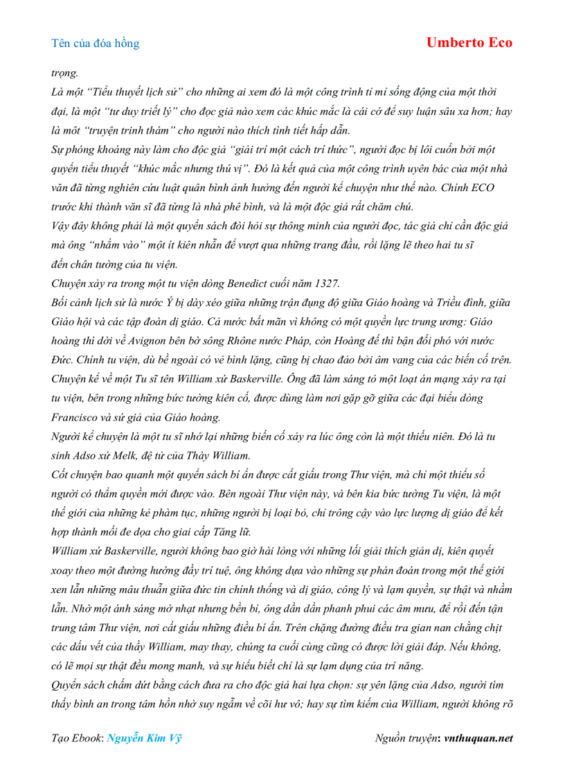 image for page Ebook Tên của đóa hồng Umberto Eco