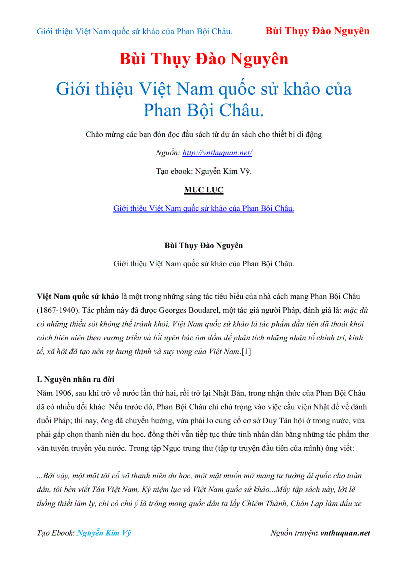 Ebook Giới thiệu Việt Nam quốc sử khảo của Phan Bội Châu Bùi Thụy Đào Nguyên