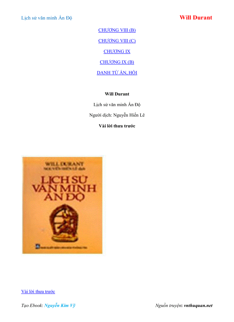 Ebook Lịch sử văn minh Ấn Độ Will Durant