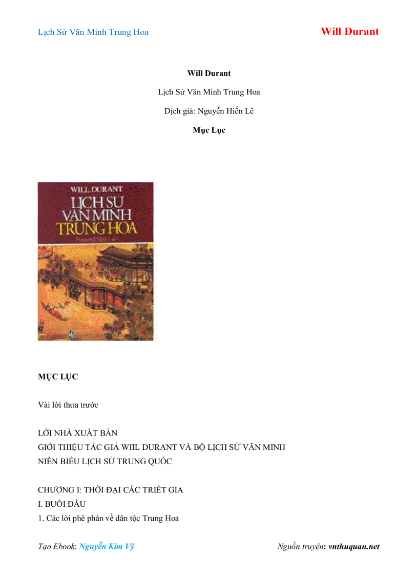 Ebook Lịch Sử Văn Minh Trung Hoa Will Durant