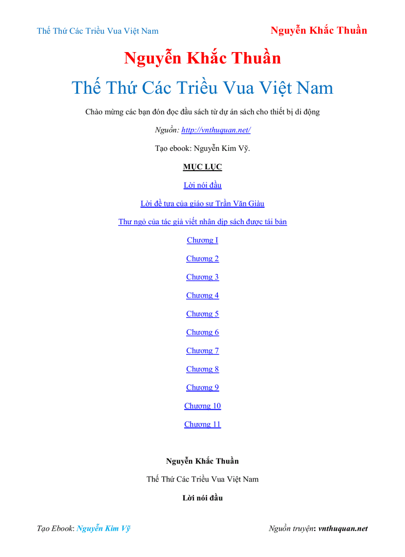 Ebook Thế Thứ Các Triều Vua Việt Nam Nguyễn Khắc Thuần
