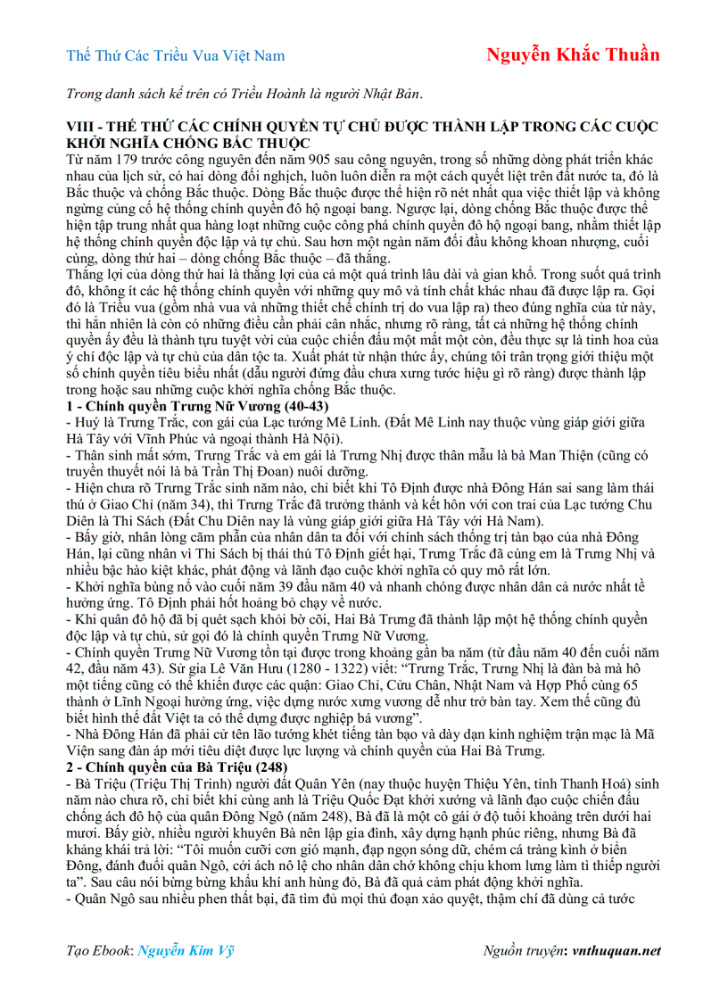 image for page Ebook Thế Thứ Các Triều Vua Việt Nam Nguyễn Khắc Thuần