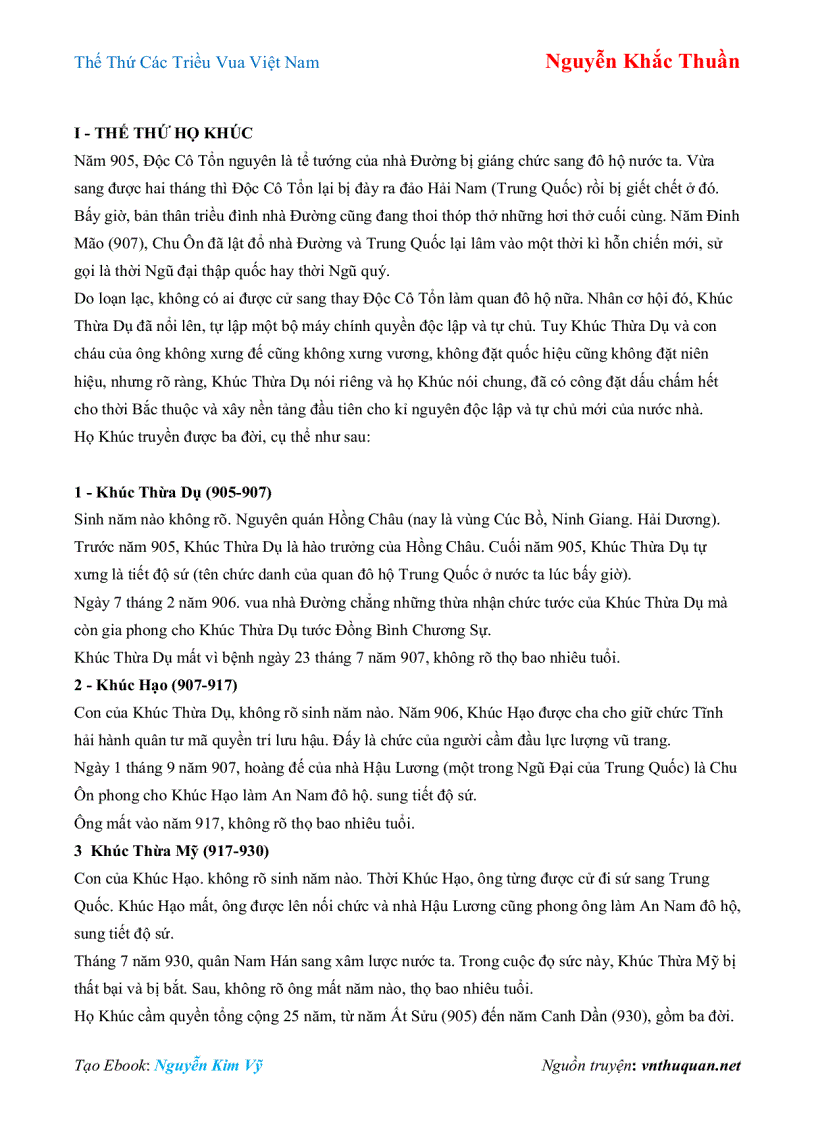 image for page Ebook Thế Thứ Các Triều Vua Việt Nam Nguyễn Khắc Thuần
