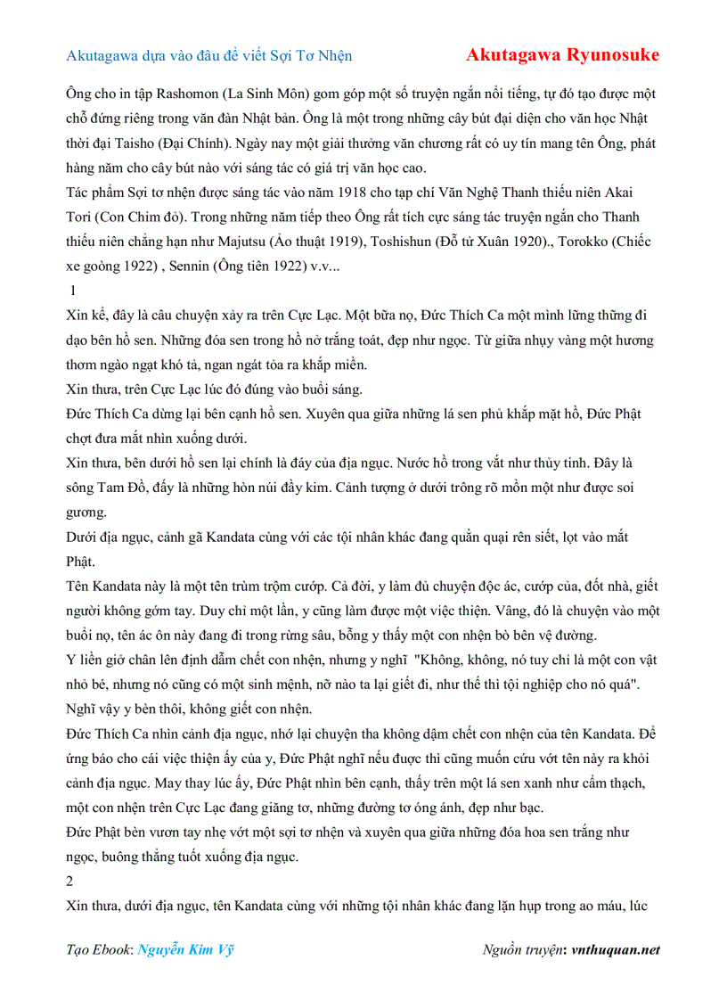 image for page Ebook Akutagawa dựa vào đâu để viết Sợi Tơ Nhện Akutagawa Ryunosuke