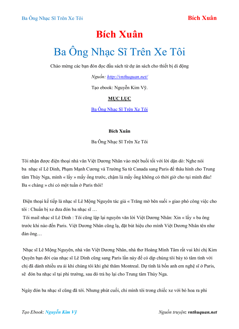 image for page Ebook Ba Ông Nhạc Sĩ Trên Xe Tôi Bích Xuân