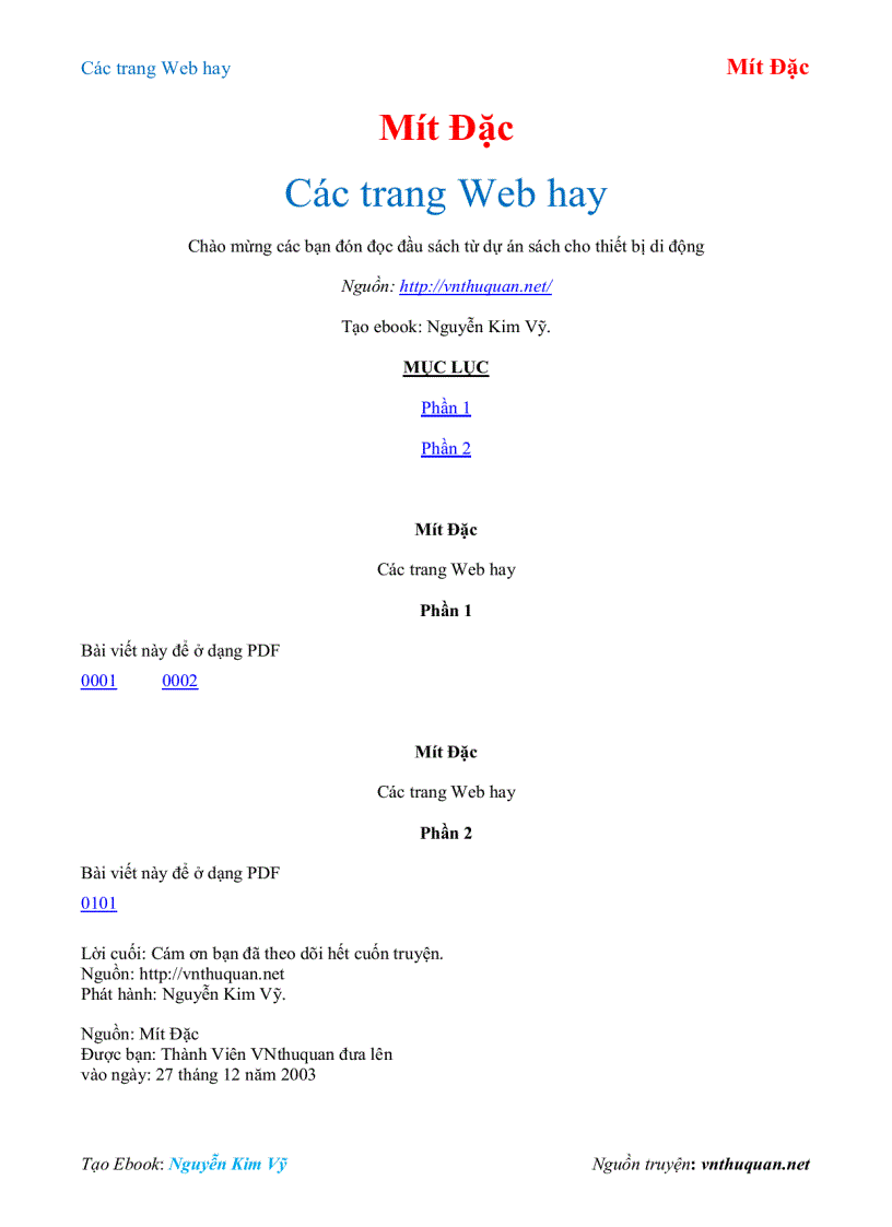 image for page Ebook Các trang Web hay Mít Đặc