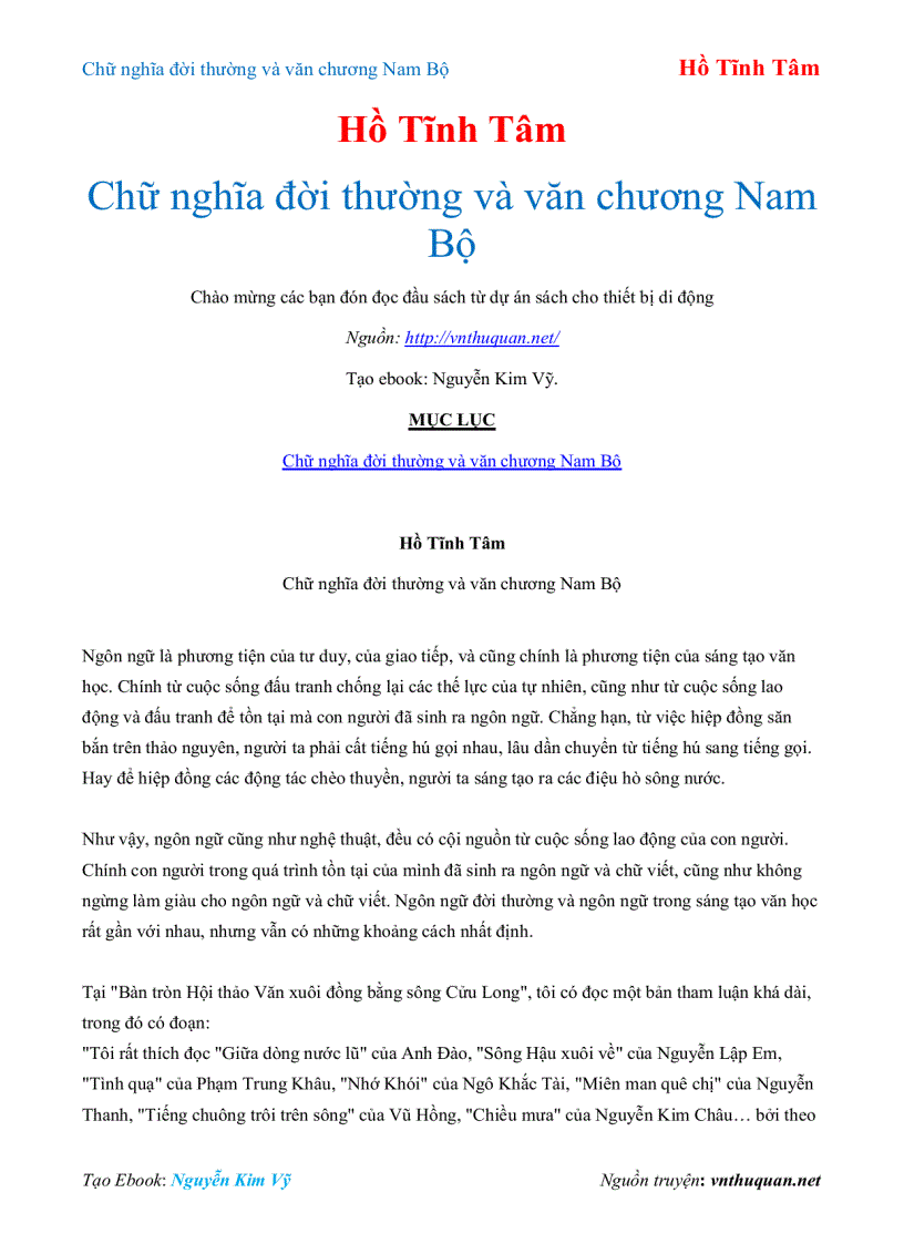 image for page Ebook Chữ nghĩa đời thường và văn chương Nam Bộ Hồ Tĩnh Tâm