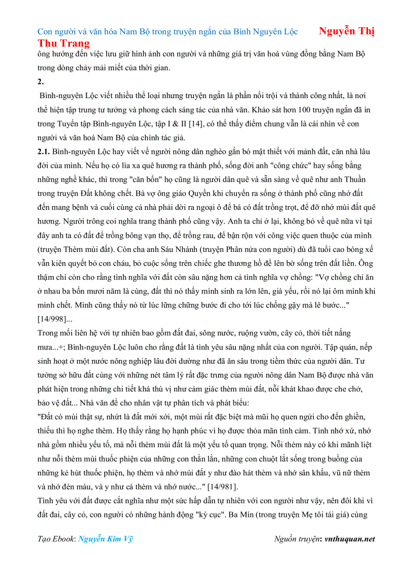 image for page Ebook Con người và văn hóa Nam Bộ trong truyện ngắn của Bình Nguyên Lộc Nguyễn Thị Thu Trang