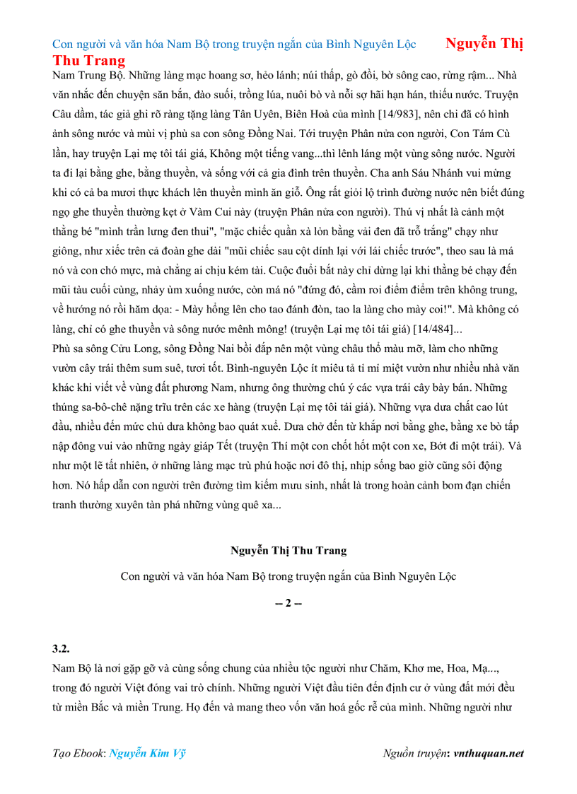 image for page Ebook Con người và văn hóa Nam Bộ trong truyện ngắn của Bình Nguyên Lộc Nguyễn Thị Thu Trang