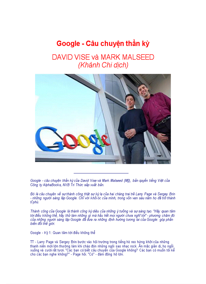 Câu chuyện thần kỳ con đường thành công của google