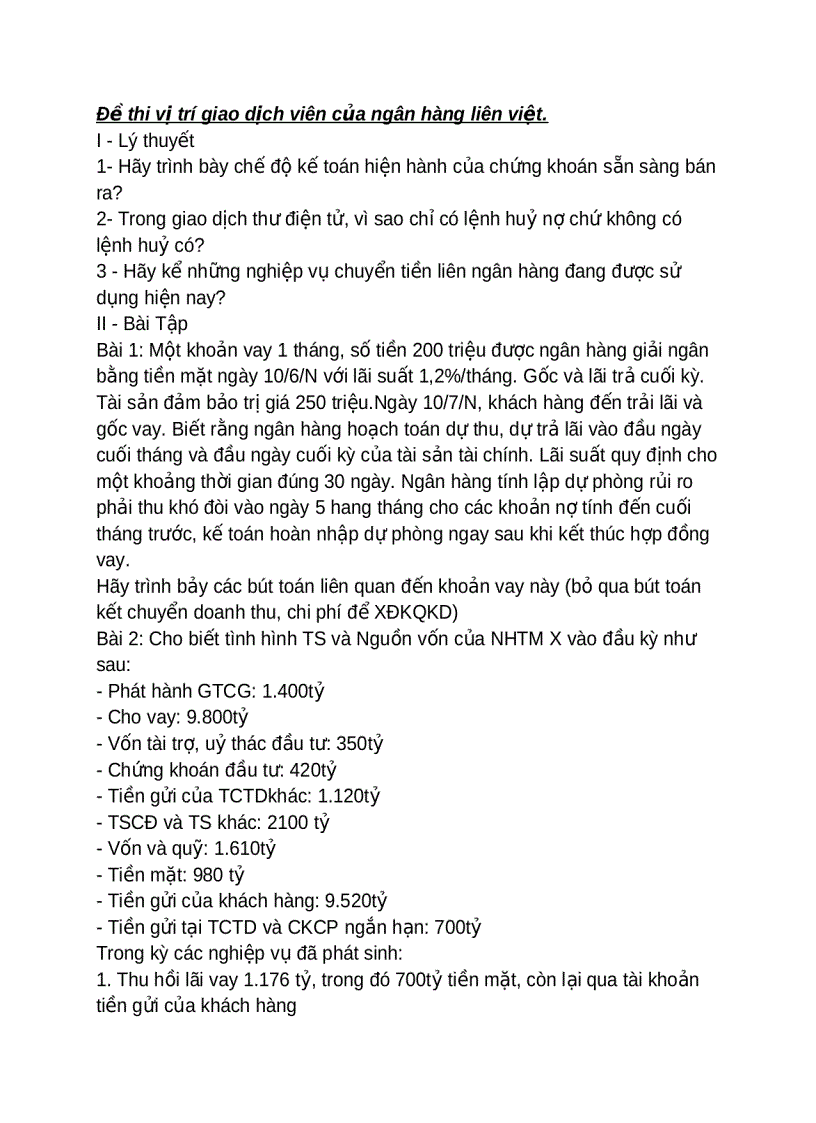 image for page Đề thi tuyển vị trí giao dịch viên ngân hàng liên việt lienvietBank