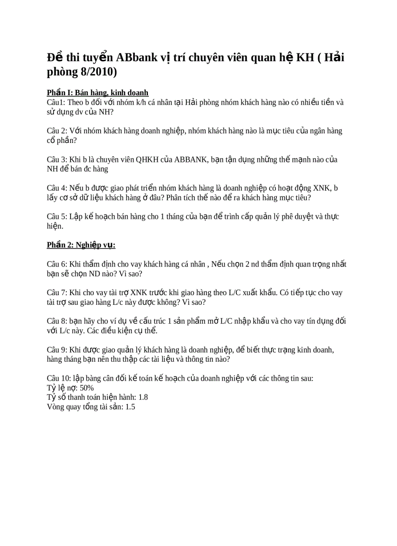 image for page Dềd thi tuyển vị trí chuyên viên quan hệ khách hàng Ngân hàng AB BANK hải phòng