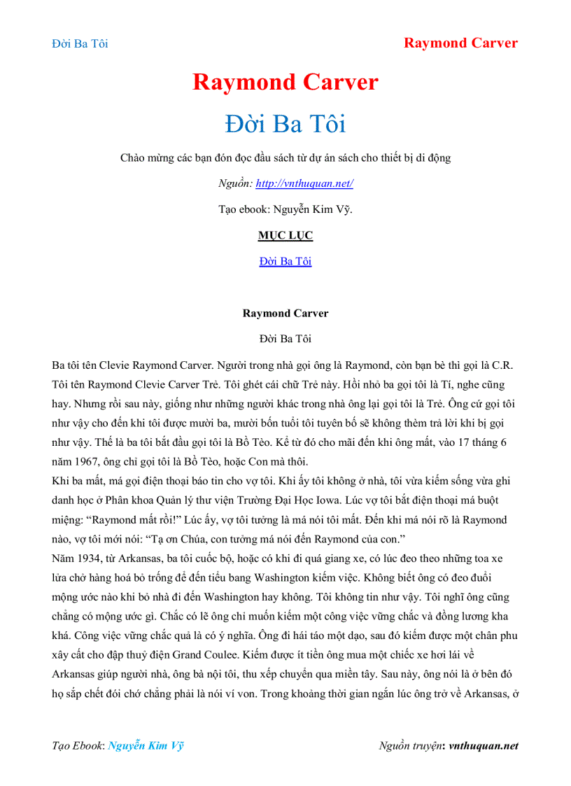 image for page Ebook Đời Ba Tôi Raymond Carver