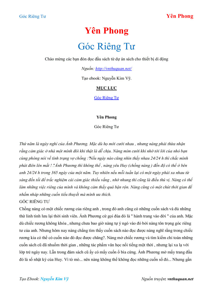image for page Ebook Góc Riêng Tư Yên Phong