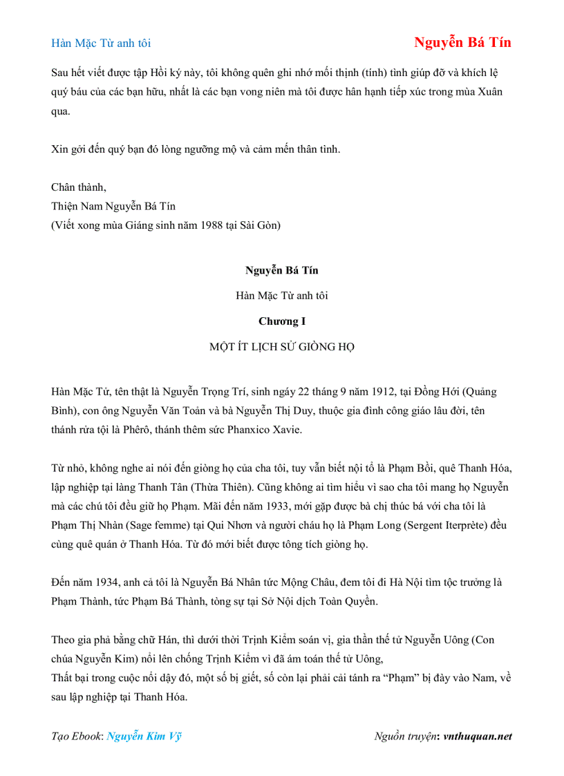 image for page Ebook Hàn Mặc Từ anh tôi Nguyễn Bá Tín