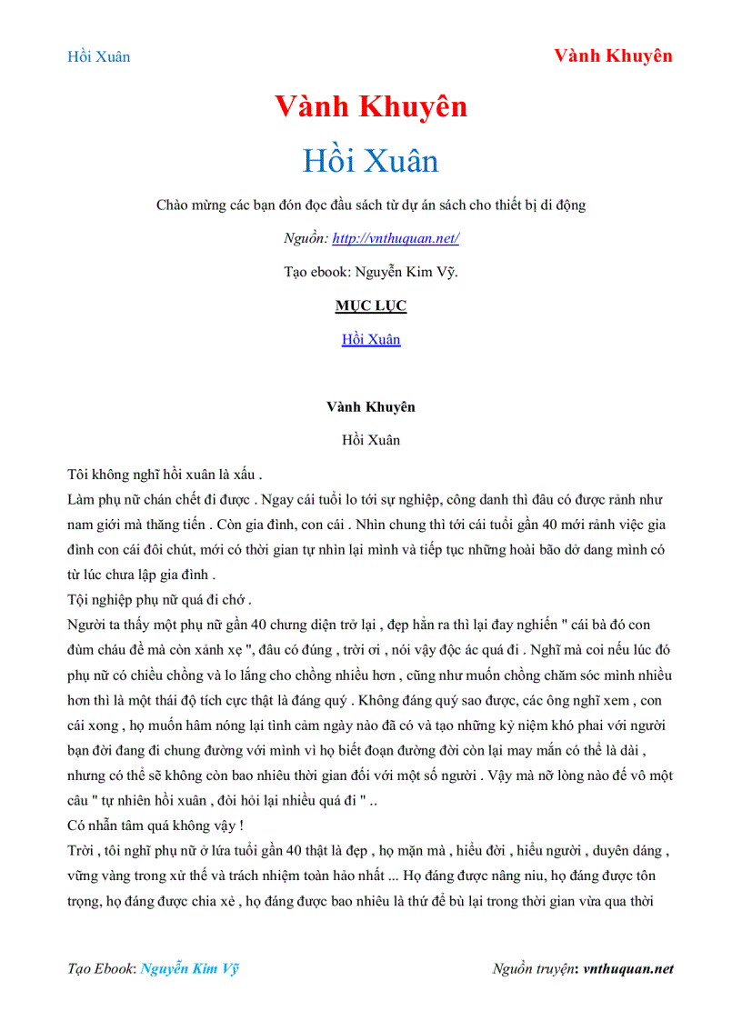 image for page Ebook Hồi Xuân Vành Khuyên