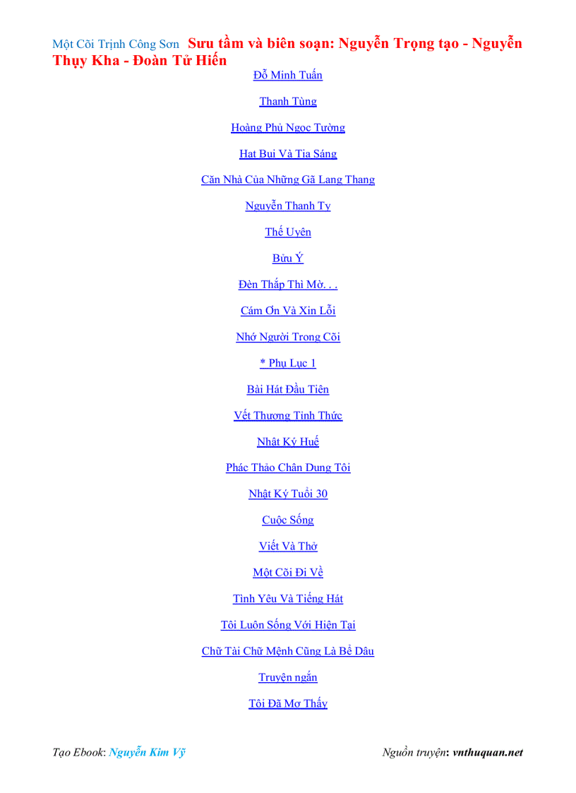 Ebook Một Cõi Trịnh Công Sơn Sưu tầm và biên soạn Nguyễn Trọng tạo Nguyễn Thụy Kha Đoàn Tử Hiến