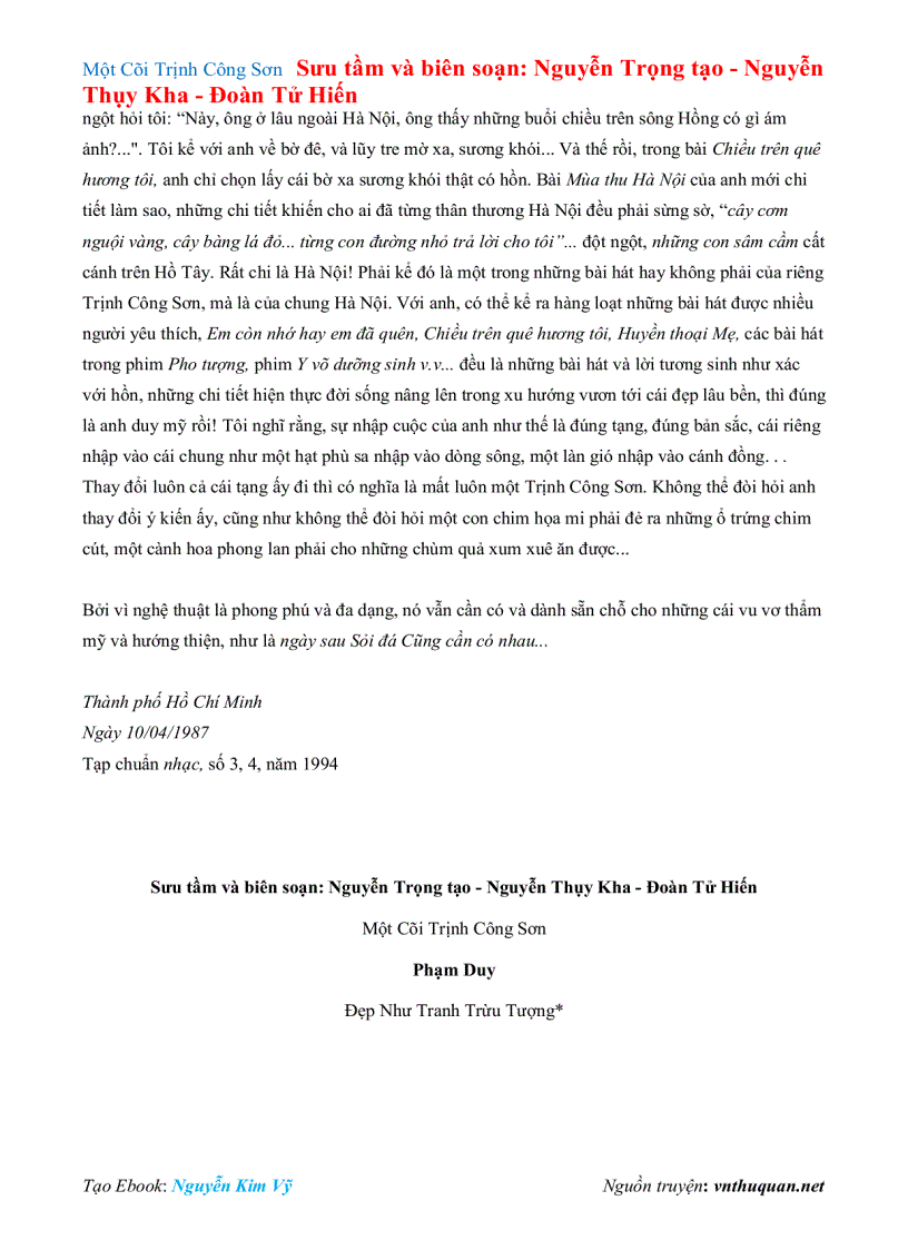 image for page Ebook Một Cõi Trịnh Công Sơn Sưu tầm và biên soạn Nguyễn Trọng tạo Nguyễn Thụy Kha Đoàn Tử Hiến