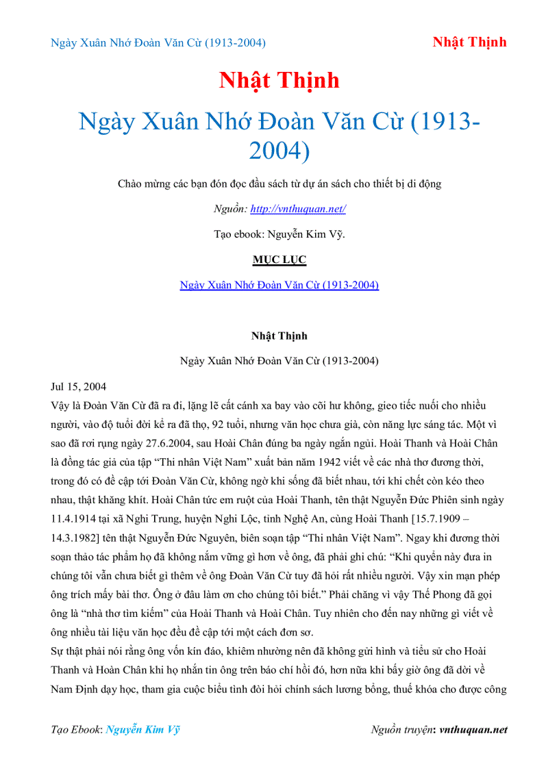 image for page Ebook Ngày Xuân Nhớ Đoàn Văn Cừ 1913 2004 Nhật Thịnh