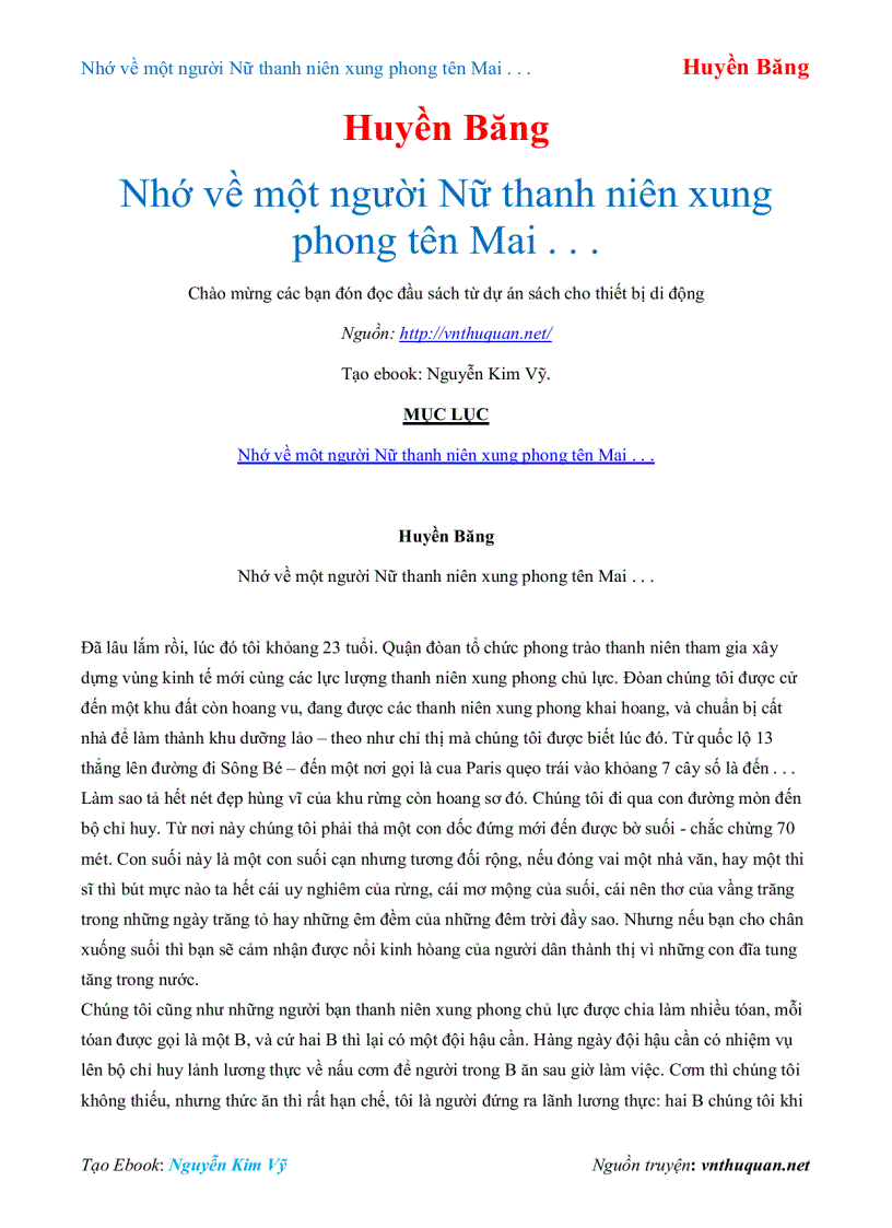 image for page Ebook Nhớ về một người Nữ thanh niên xung phong tên Mai Huyền Băng
