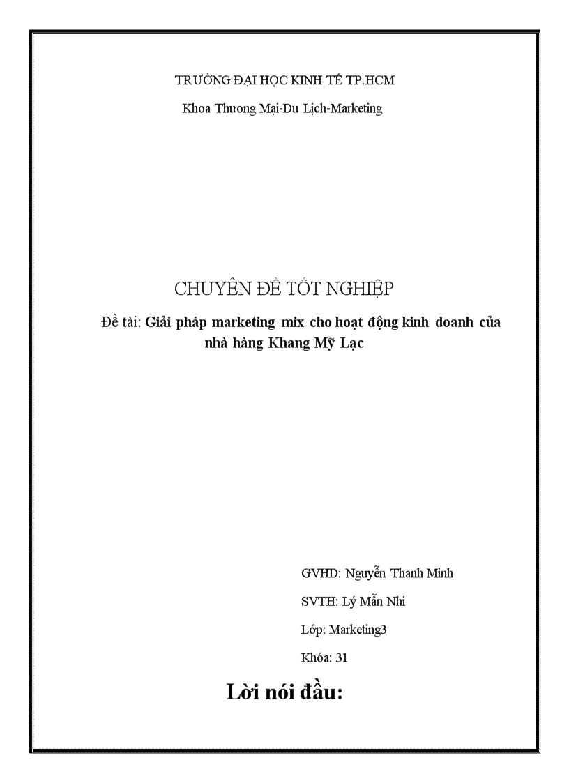 image for page Giải pháp marketing mix cho hoạt động kinh doanh của nhà hàng Khang Mỹ Lạc