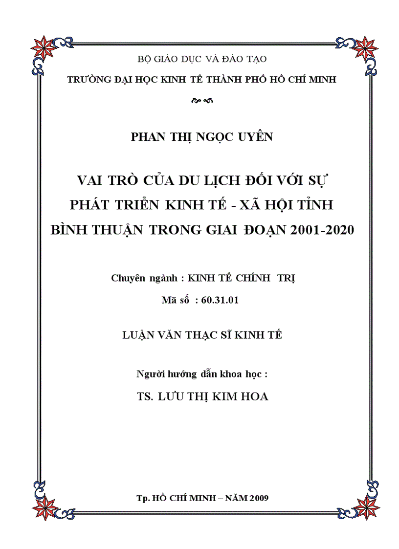 Vai trò của du lịch đối với sự phát triển kinh tế xã hội tỉnh bình thuận trong giai đoạn 2001 2020