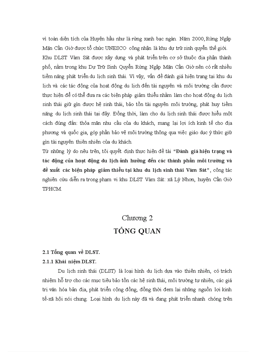 image for page Đánh giá hiện trạng và tác động của hoạt động du lịch ảnh hưởng đến các thành phần môi trường và đề xuất các biện pháp giảm thiểu tại khu du lịch sinh thái Vàm Sát