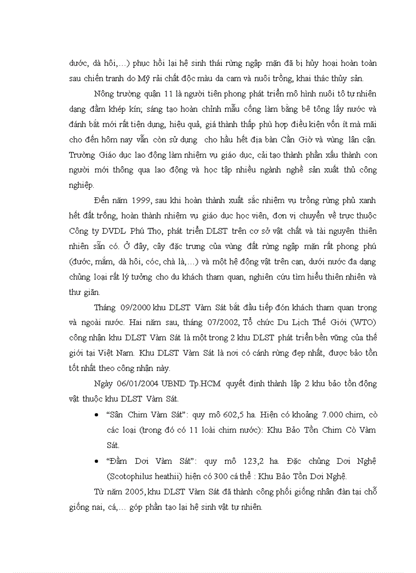 image for page Đánh giá hiện trạng và tác động của hoạt động du lịch ảnh hưởng đến các thành phần môi trường và đề xuất các biện pháp giảm thiểu tại khu du lịch sinh thái Vàm Sát