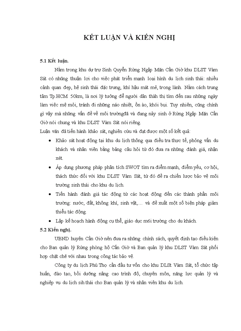 image for page Đánh giá hiện trạng và tác động của hoạt động du lịch ảnh hưởng đến các thành phần môi trường và đề xuất các biện pháp giảm thiểu tại khu du lịch sinh thái Vàm Sát