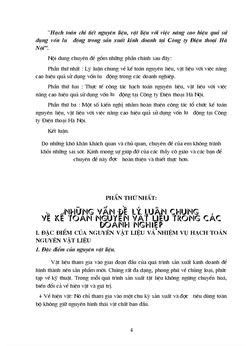 image for page Hạch toán chi tiết nguyên liệu vật liệu với việc nâng cao hiệu quả sử dụng vốn lưu động trong sản xuất kinh doanh tại Công ty Điện thoại Hà Nội