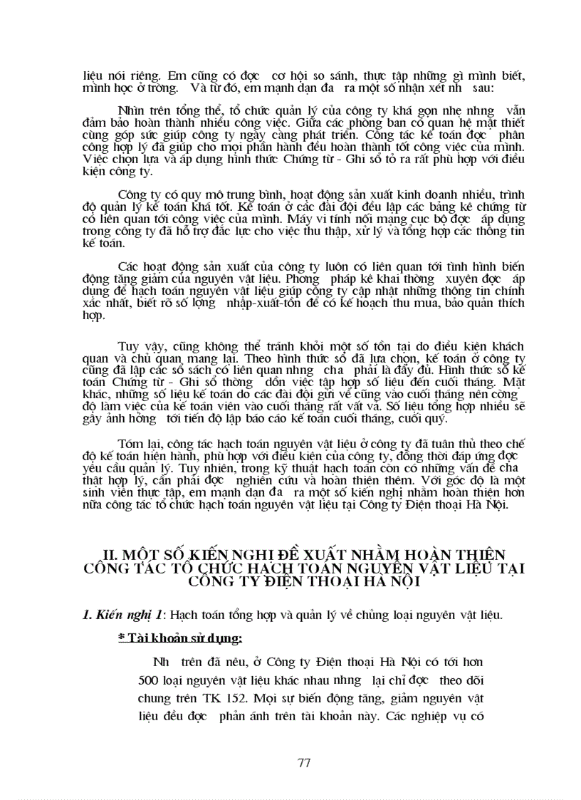 image for page Hạch toán chi tiết nguyên liệu vật liệu với việc nâng cao hiệu quả sử dụng vốn lưu động trong sản xuất kinh doanh tại Công ty Điện thoại Hà Nội