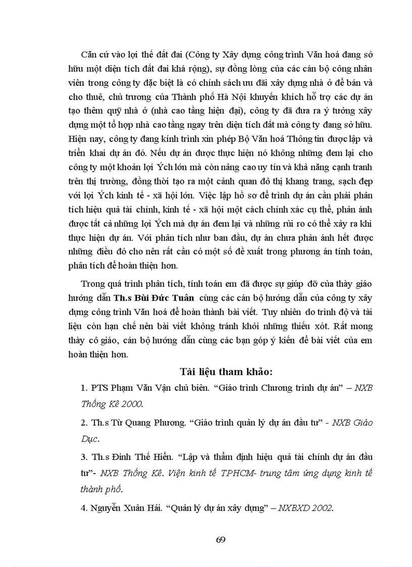 image for page Phương pháp đánh giá hiệu quả tài chính kinh tế xã hội của dự án xây dựng ứng dụng dự án xây dựng tổ hợp nhà cao tầng của Công ty Xây dựng Công trình Văn hoá
