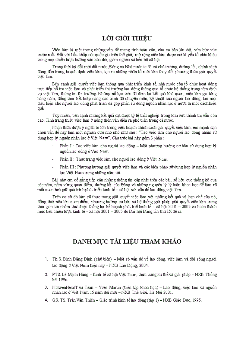 Tạo việc làm cho người lao động nhằm sử dụng hợp lý nguồn nhân lực ở việt nam