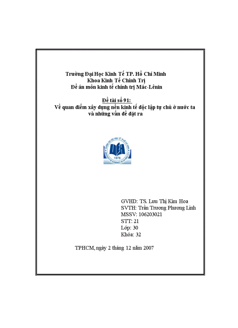 image for page Về quan điểm xây dựng nền kinh tế độc lập tự chủ ở nước ta và những vấn đề đặt ra